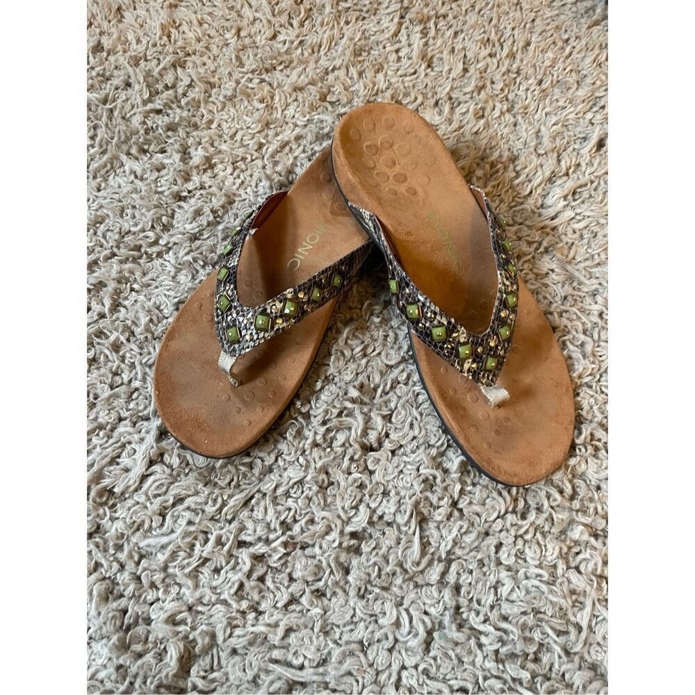 Vionic‎ floriana faux snake print sandals with beaded details size 10